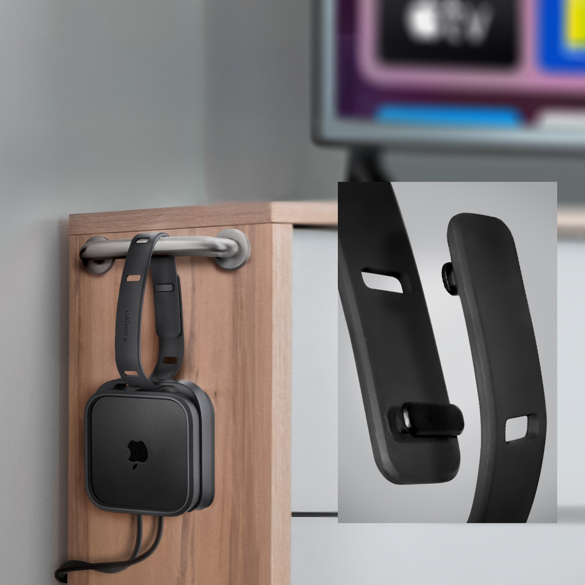 Uchwyt do Apple TV 4K 3 gen. (2022), Spigen Silicone Fit Mount, czarny